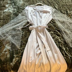 Custom white bridal robe with pearl detailing!